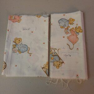 2 Pieces of Mice Print Fabric 14" x 15" and 15" x 16" - Vintage
